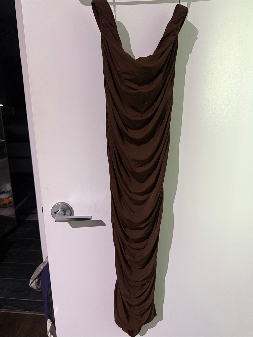 Zara Chocolate Brown Draped Maxi Dress